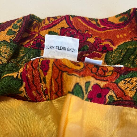 Vintage 80s SK & Co Red Green Gold Floral Short Sleeve Fall Blouse Jacket 12 - Picture 7 of 9